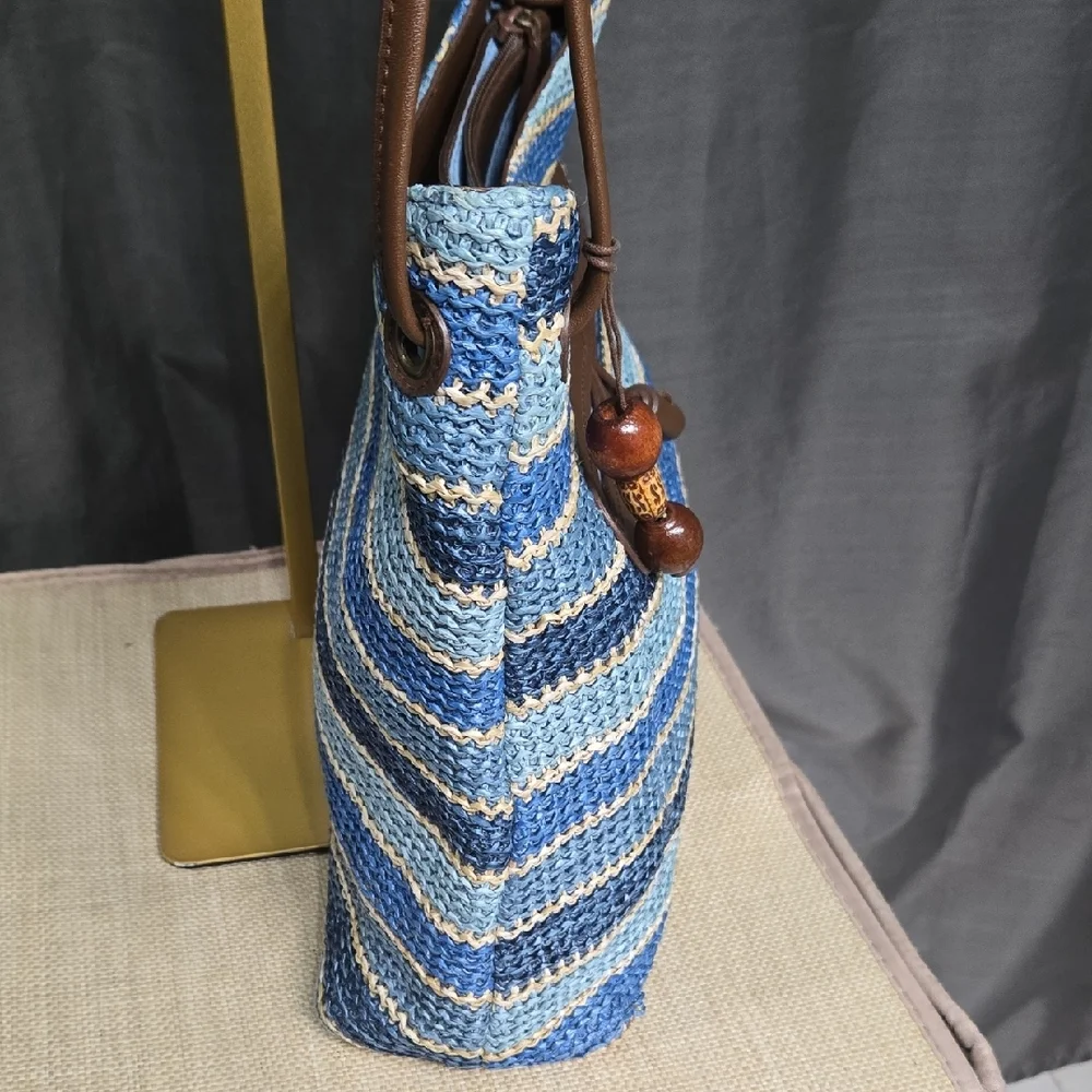 Relativity Blue and Brown Striped Shoulder Bag - Picture 4 of 13